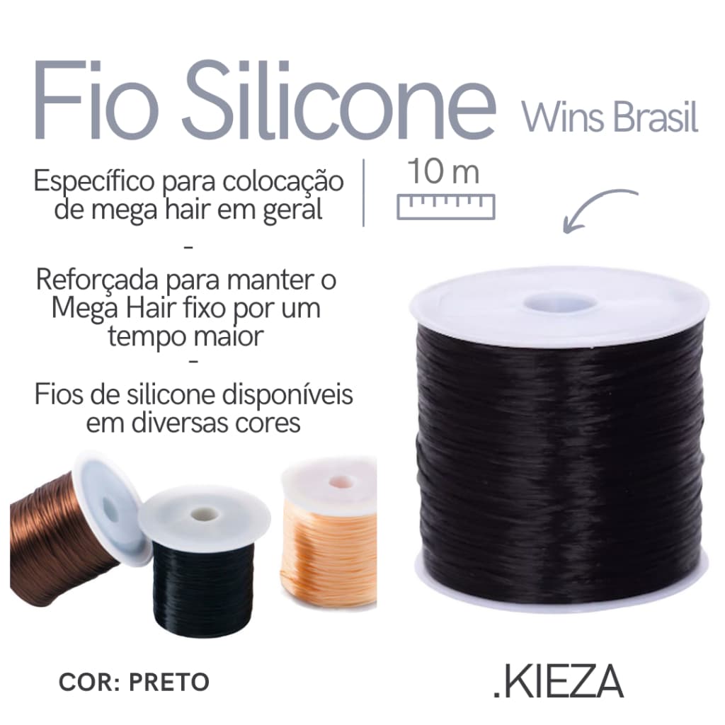 Fio De Silicone Lastex Para Mega Hair - Escolha Entre Preto Marrom Ou Branco