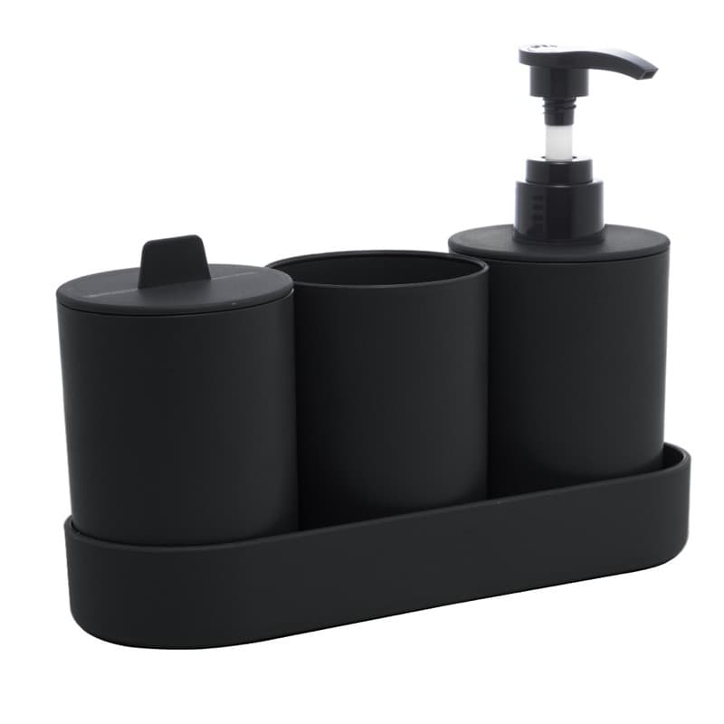 LYOR - Kit para Banheiro Lavabo com Bandeja Saboneteira Liquida Porta Sabonete Escova Preto e Cinza