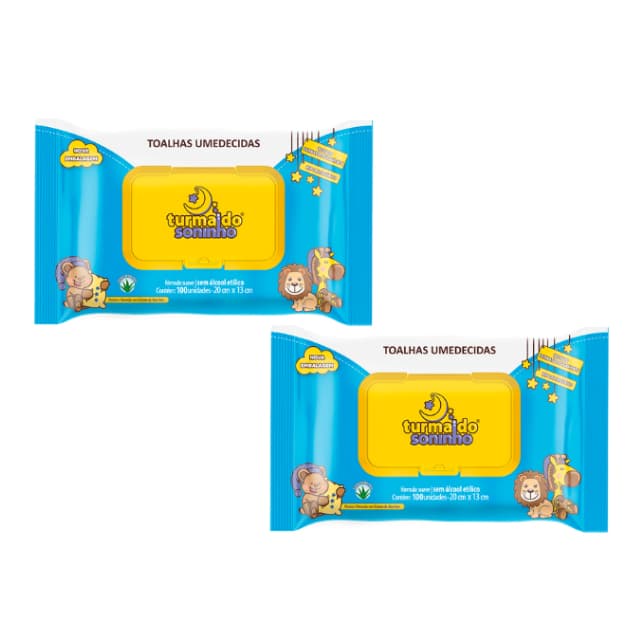 Kit C/2 Pcts De Lenço Turma Do Soninho c/100fls Higiene Do Bebê 200un
