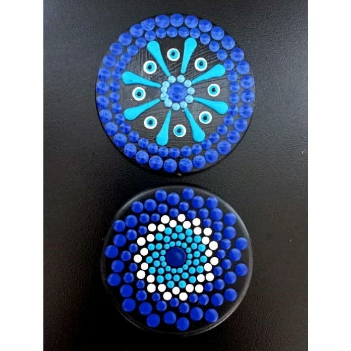 Imã de Mandala e Olho Grego, de geladeira,  quadro magnético. Feito à mão em Acrílico 7 cm. Pintura Pontilhada.