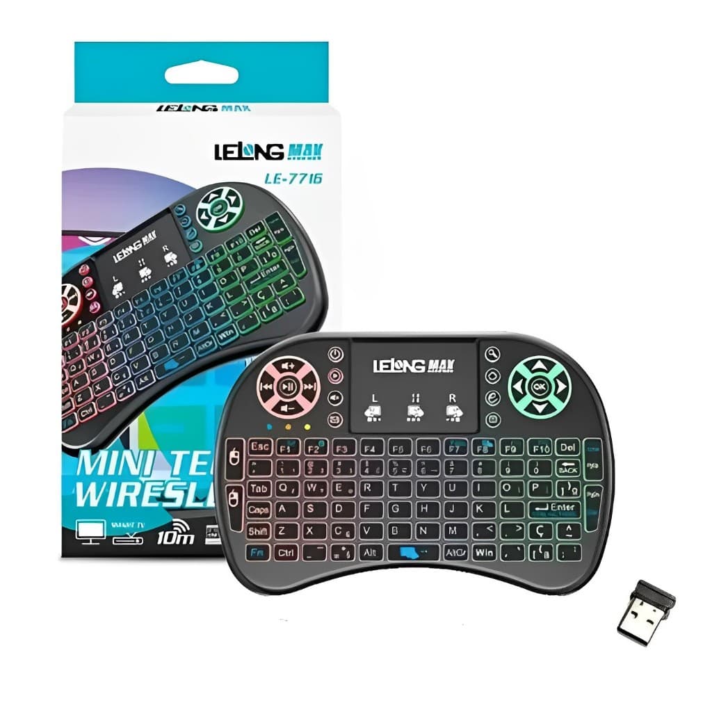 Mini Teclado Sem Fio com LED Wireless 10M de Alcance