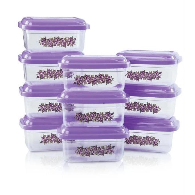 Kit 10 Potes Retangulares Com Tampa Floral Lilás