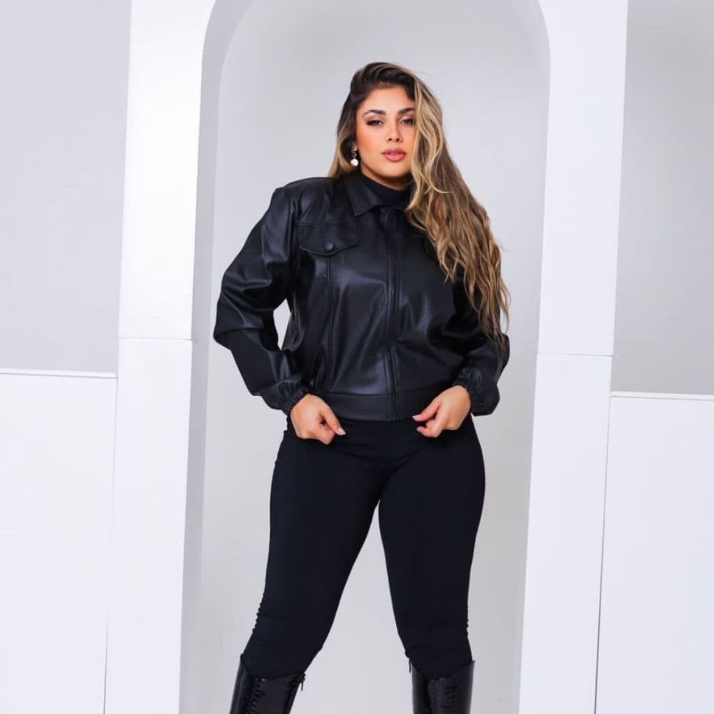Jaqueta Couro Eco Plus Size Bomber Feminino Moda 44 Ao 50