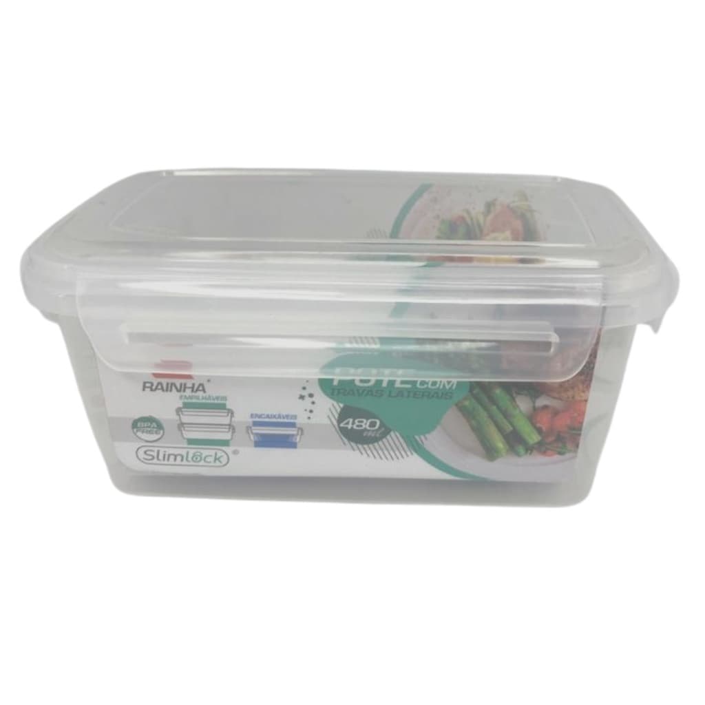 Pote Retangular Freezer e Microondas Plástico Com Travas Laterais 480 ml