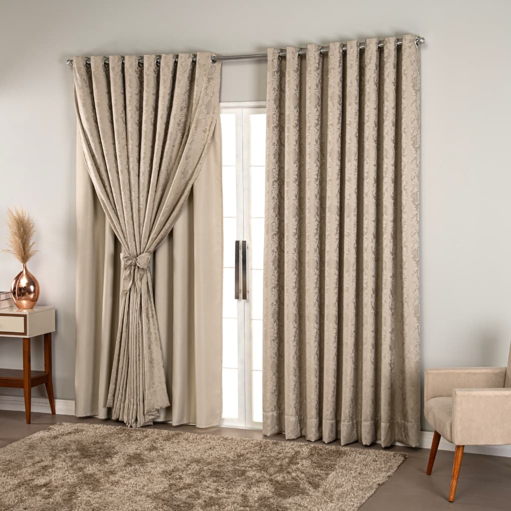 Cortina Jacquard Com Forro Blackout Em Tecido 3.00x2.40 Para Varão Sala Quarto