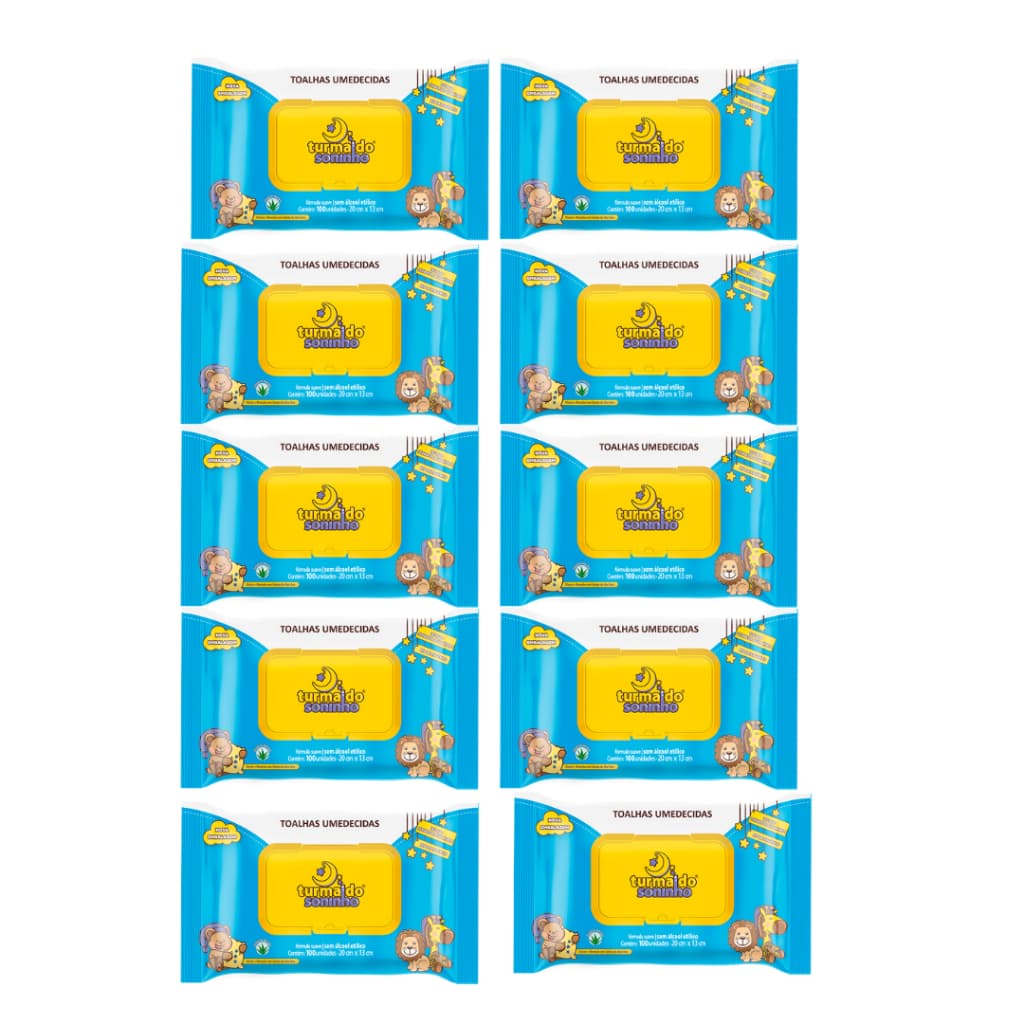Kit 10 Pacotes De Lenço C/100un Turma Do Soninho 1.000un Hidrata E Limpa
