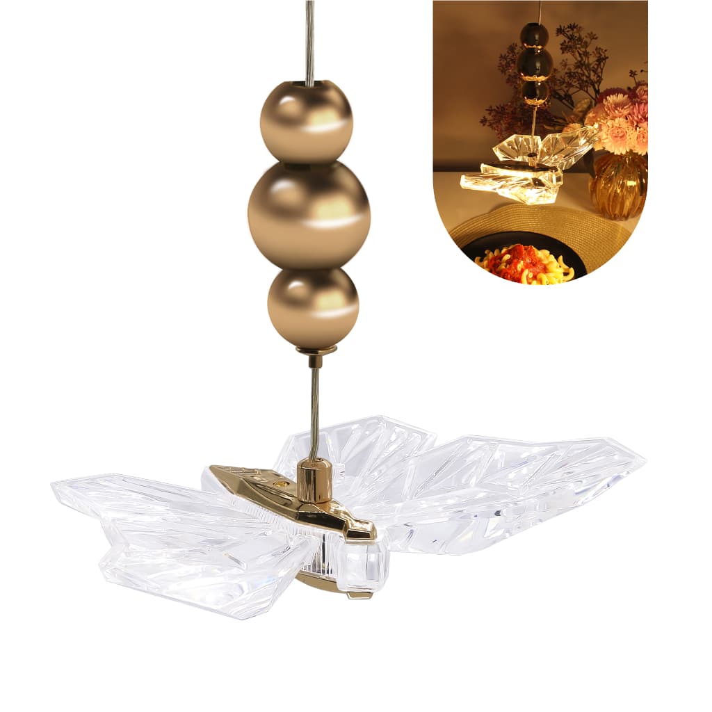 Luminária Pendente Borboleta Dourado Led Cristal Pd24
