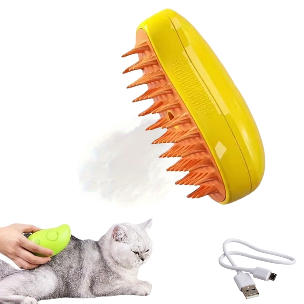 Escova a Vapor Pet Para Gatos e Cães Escova Massagem Removedor de Pelos Macio Elétrico Usb 3 em 1
