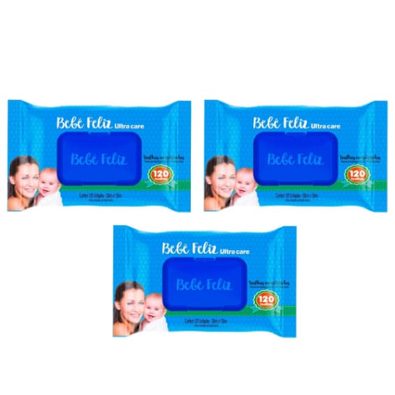 Kit 3 Pacotes De Lenço Bebê Feliz Ultra Macio C/120