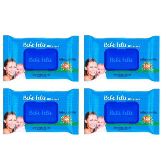 Kit 480 Toalinhas Umedecidas Ultra Hidratante Bebê Feliz 4pcts