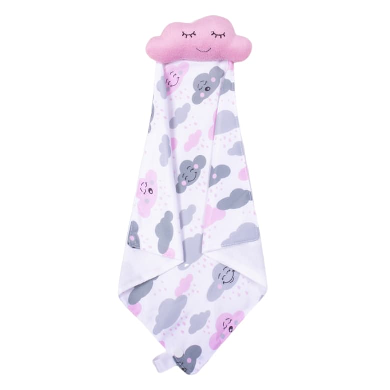 Naninha Para Bebe Com Prendedor de Chupeta / Neném Bichinhos Nuvem Rosa