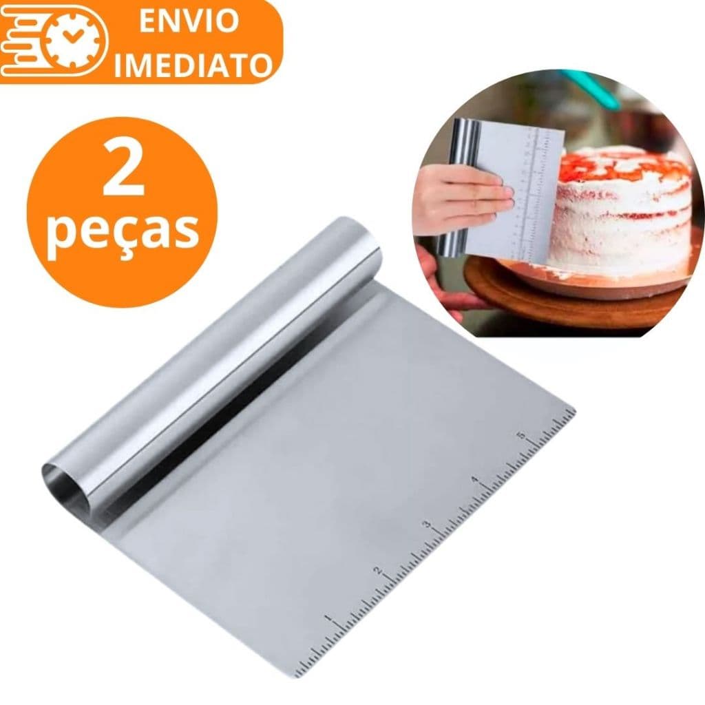 KIT 2 Espatula Raspadora Aço Inox  Com Regua para Massas Chocolate Legumes Para Confeiteiro Alisador Bolo Doces