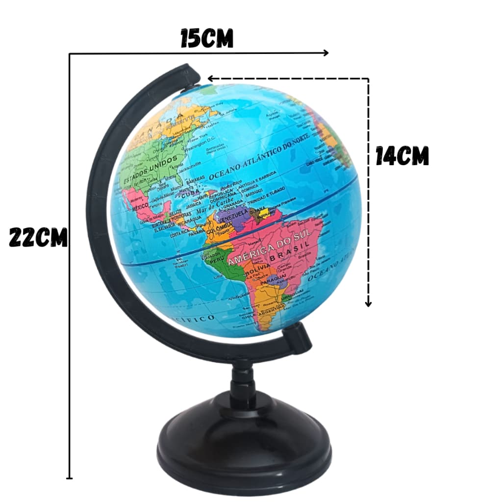 Globo Terrestre Giratório De Mesa Mapa Mundi Em Português 22cm
