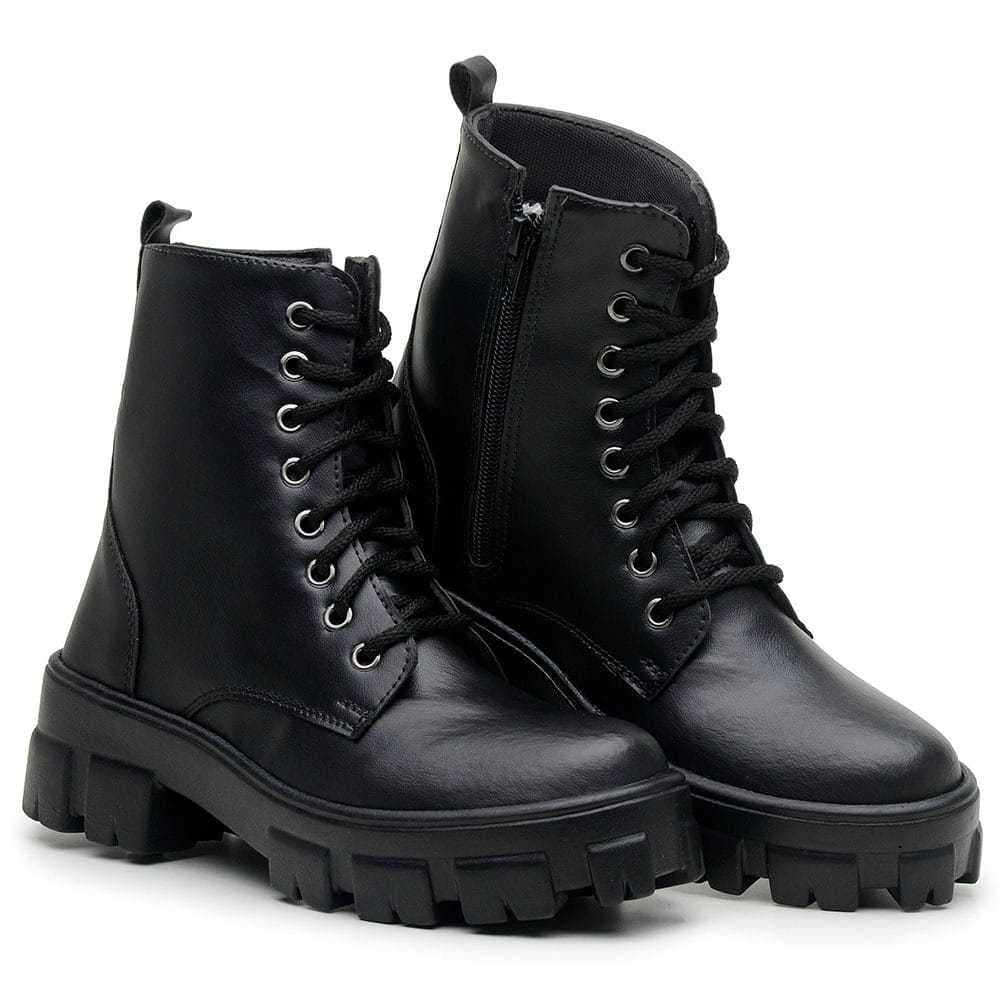 Bota Coturno Feminino Solado Tratorado Cano Médio