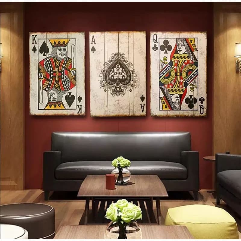 Quadro TRIO NEW  Decorativo de Parede Baralho Jogo de Cartas 3 peças