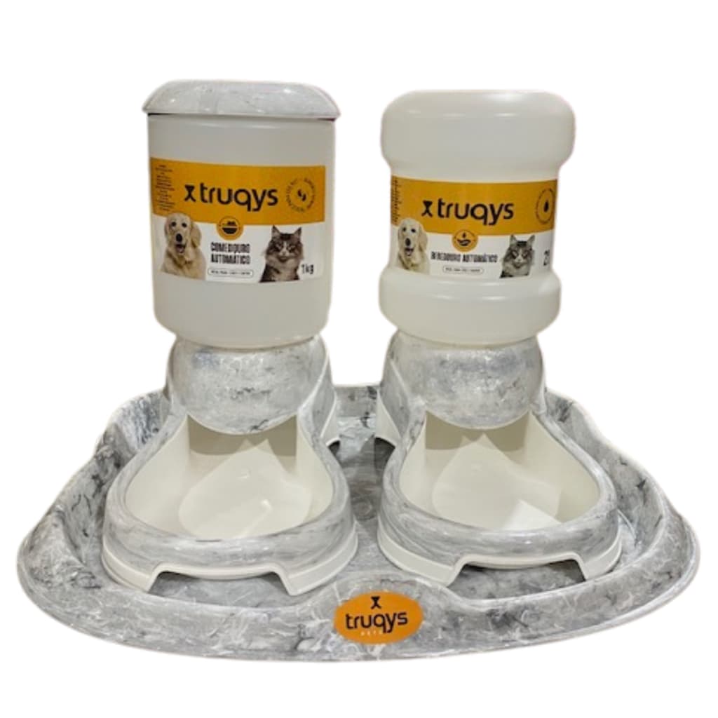 Kit 1 Comedouro 1Kg + 1 Bebedouro 2L Automaticos + Bandeja Design Antiformigas  - Truqys Pets