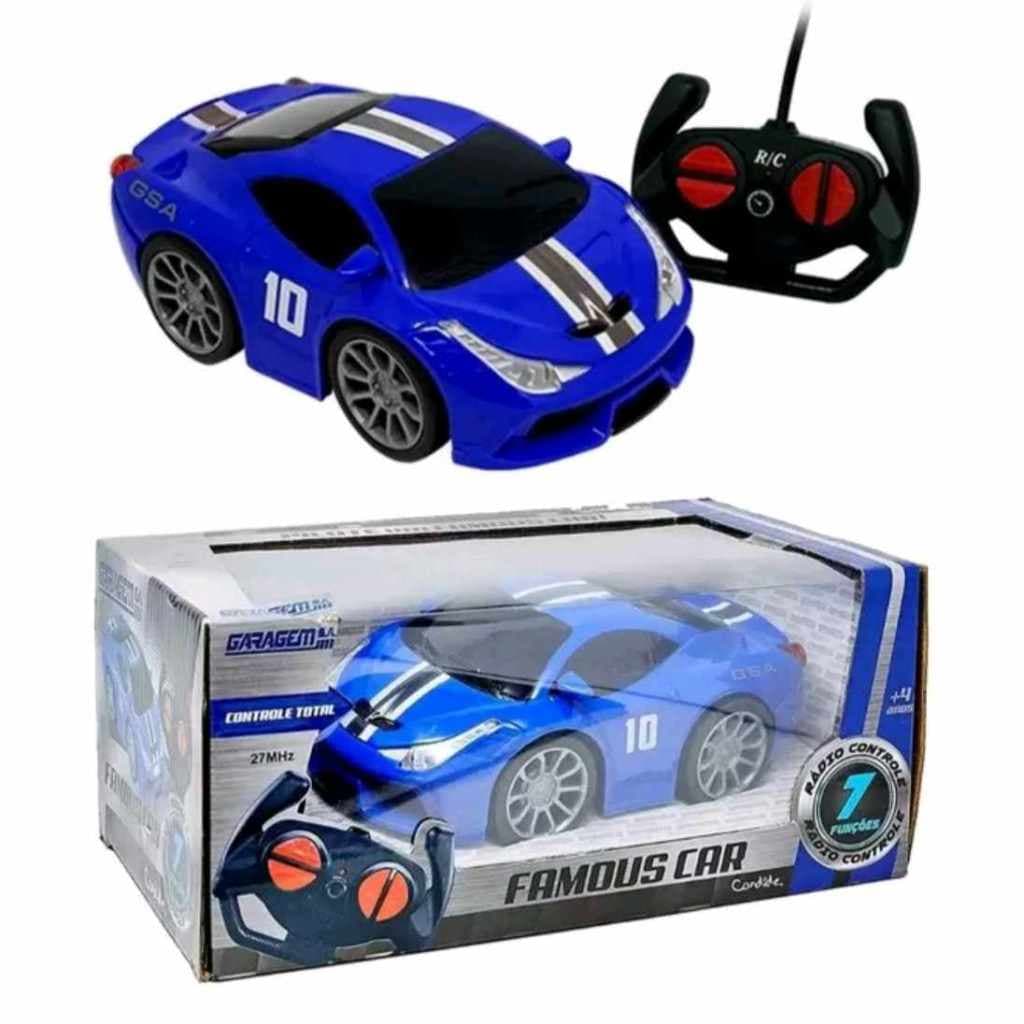 Brinquedo Veículo Carro Carrinho Controle Remoto Famous Car Azul Rádio Controle 7 Funções - Candide