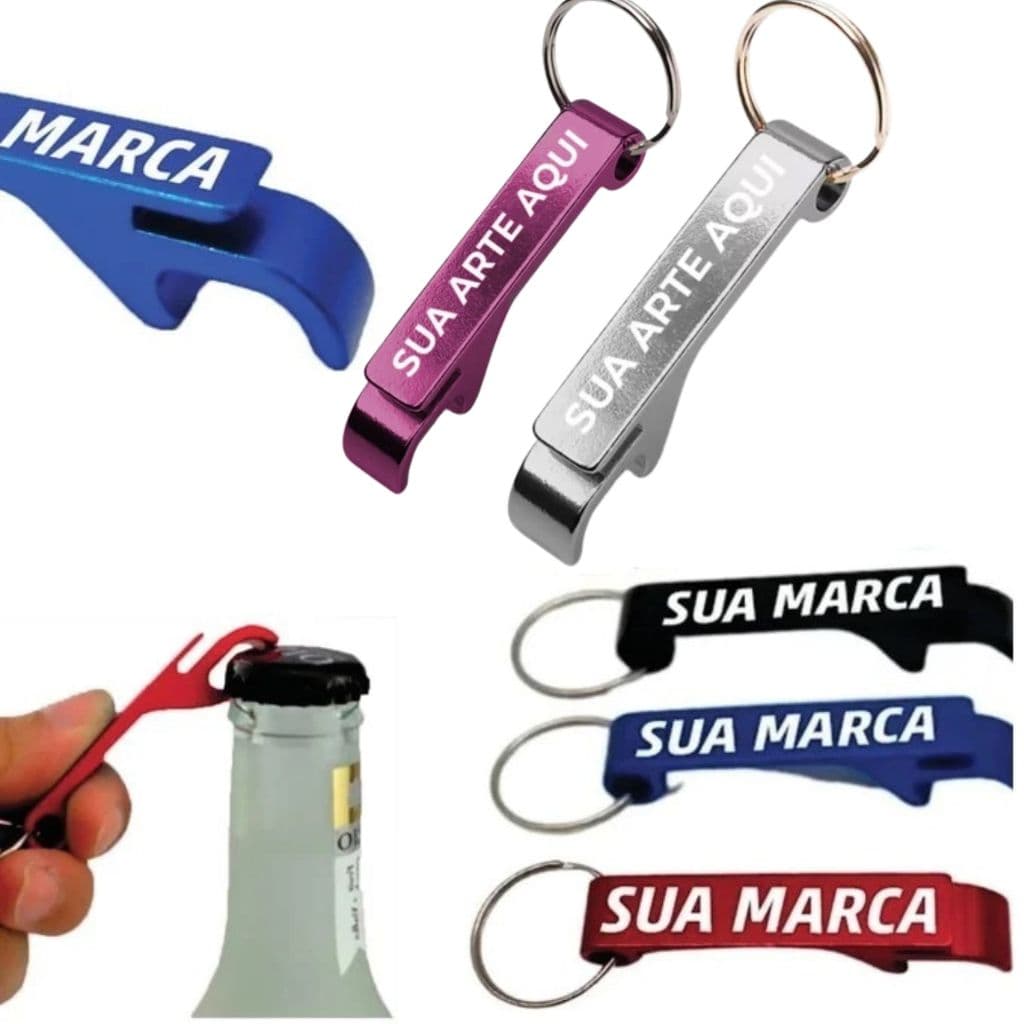 6 Chaveiros Personalizados a Laser Abridor de Garrafa Colorido Faço seu Slogan ou Logomarca