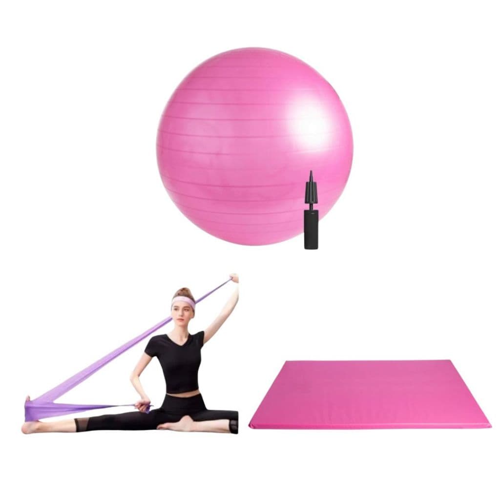 Kit Ginástica Bola de Pilates Yoga 55 Cm + Colchonete + Elástico 1,5m Alongamento