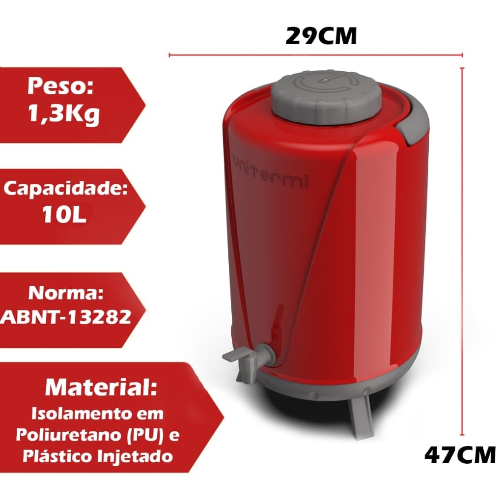 Garrafa de Água Térmica Bojitão com Tampa e Alça com Vedação 10 e 5 Litros com Torneira Bebidas Água Café Chá Suco Tereré Unitermi