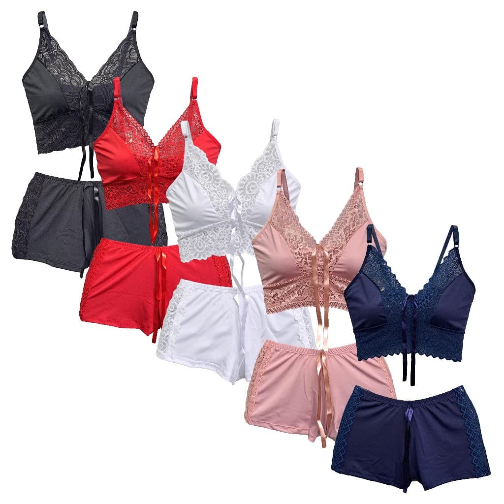 Promoção Kit 5 Pijamas Baby Short Doll Microfibra Renda Short Top 832
