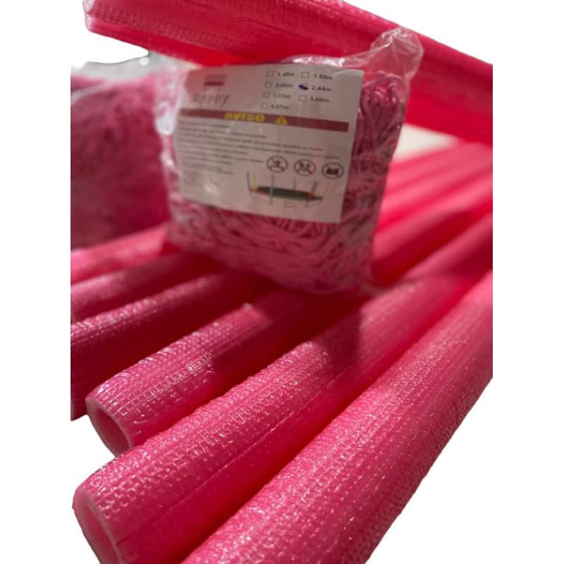 Kit Rede de Proteção Cama Elastica Pula Pula Rosa 2,44 + 6 Isotubos Rosa