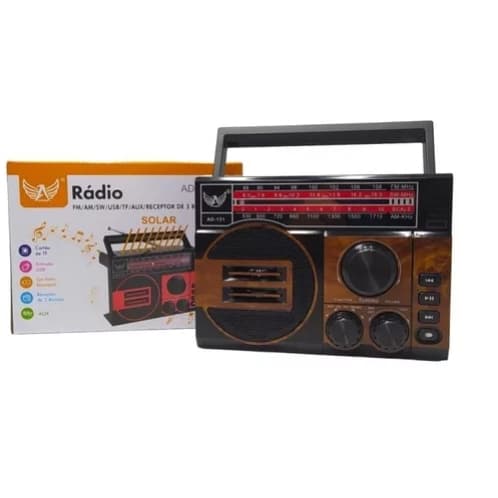 Radio Retrô Recarregável Am Fm Sw C/ Painel Solar E Lanterna AD-231