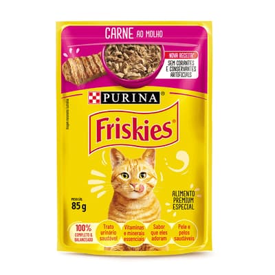Kit com 15 Saches - Ração Úmida Friskies para Gatos Adultos Carne ao Molho - 85g - Caixa com 15 unidades