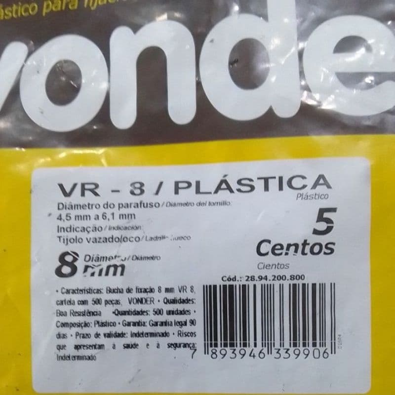 Buchas para fixações tijolos 8mm 500 peças
