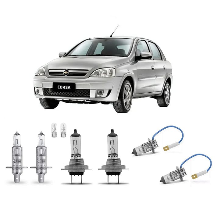Kit 6 Lampada Farol e Milha Corsa Montana 2003 2004 2005 2006 2007 2008 2009 2010 2011 2012 H1 H3 H7