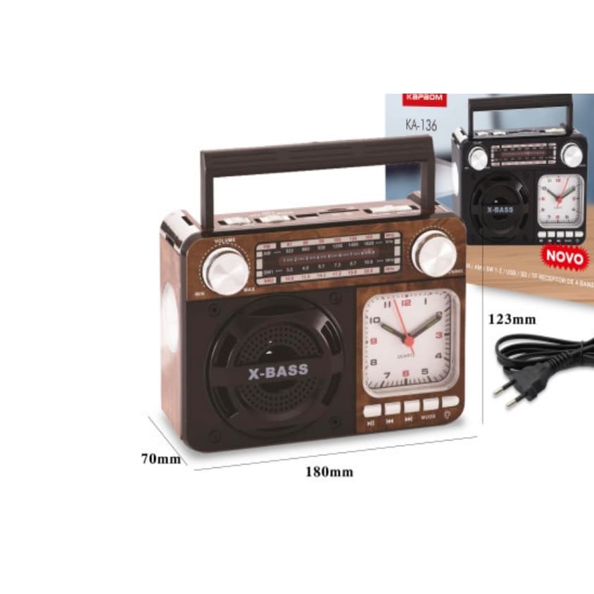 Rádio Relógio Portátil Retro Bluetooth Vintage Fm Am Sw Usb  110V/220V AD-136