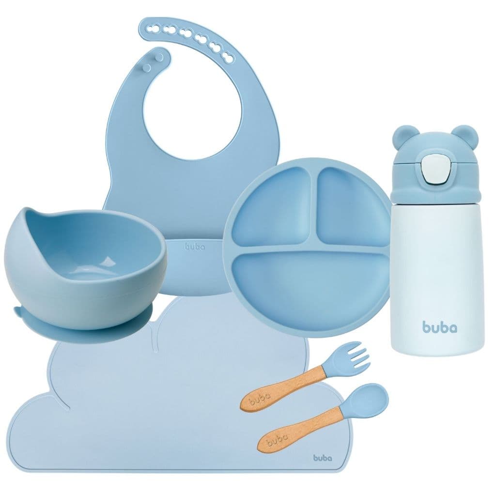 Alimentação Bebê Pratinho, Talheres, Babador, Garrafa termica Bowl, Silicone, BPA FREE Buba