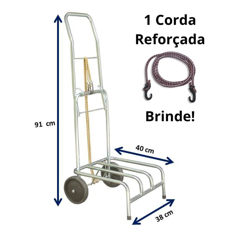 Carrinho de Carga Bagageiro Maleiro Mala Sacoleiro cabo Dobrável Galão Facil Transporte
