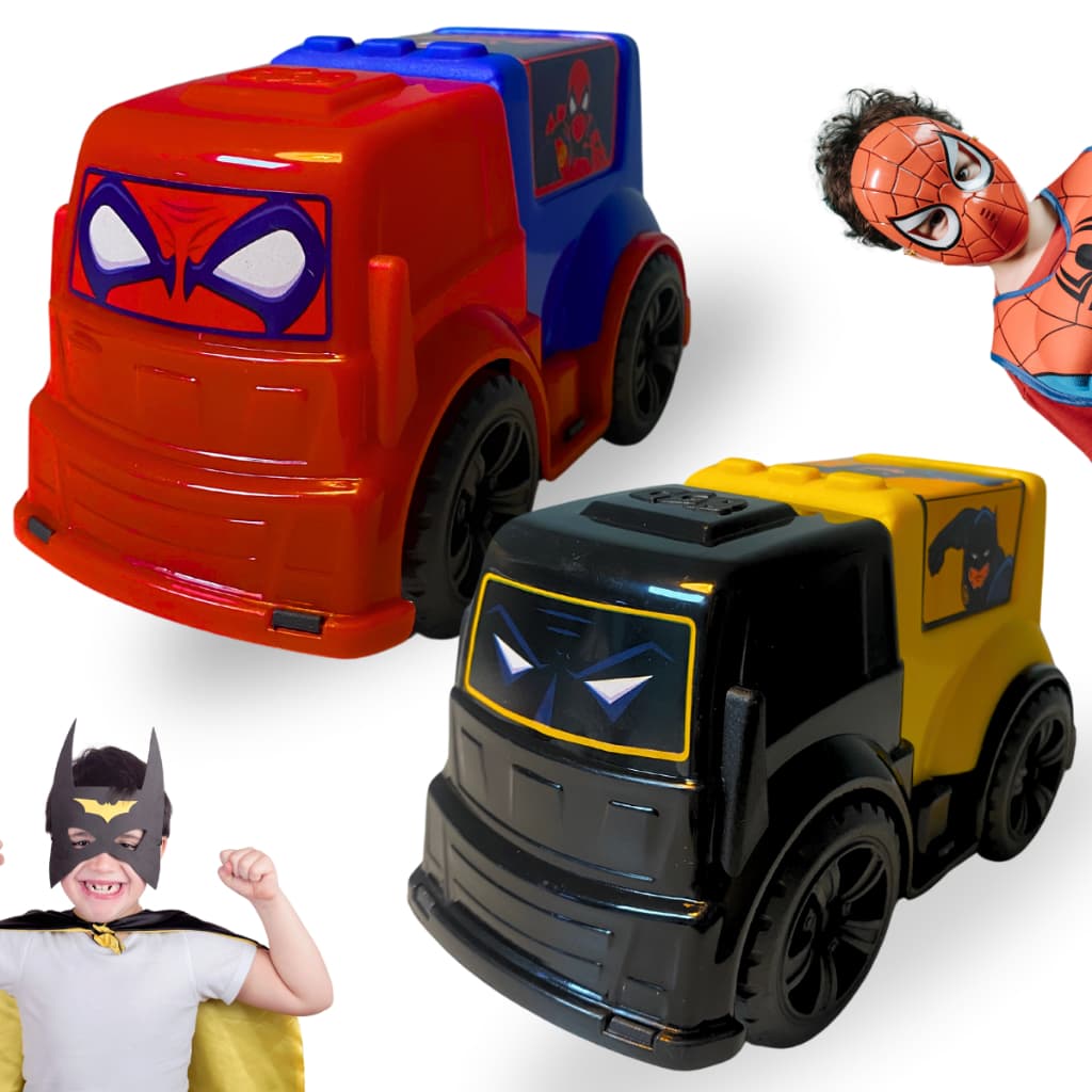 Kit 02 Carrinhos Heróis Brinquedo Infantil Menino Presente caminhõezinhos baby colorido divertido personagens