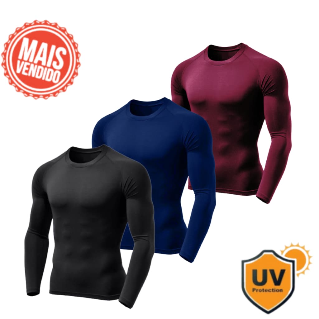 Kit 03 Camisetas Térmicas UV Segunda Pele Compressão Blusa Treino  Proteção Solar