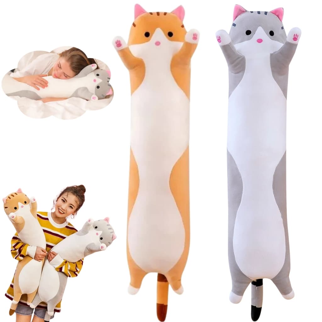 Gato Pelúcia Grande Travesseiro de Corpo Almofada Comprido Rolo Dormir Criança Adulto Macio 100cm