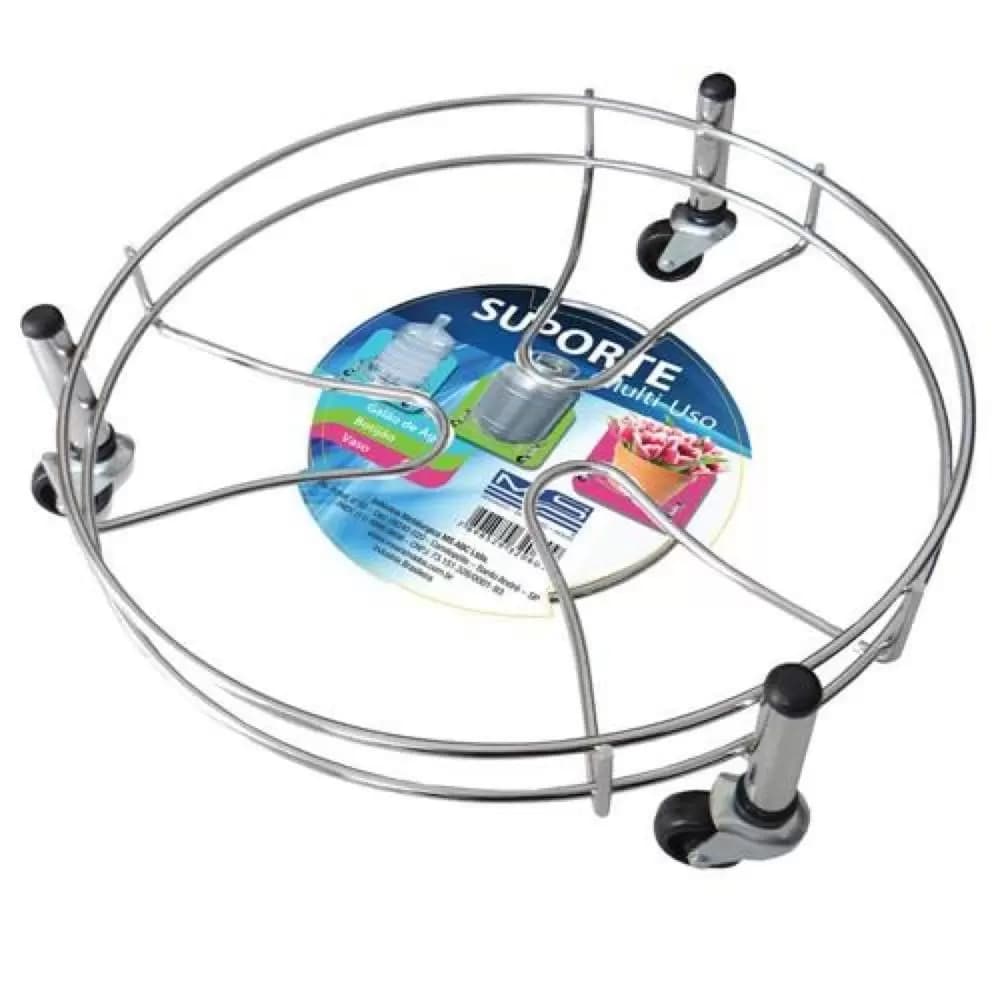 Suporte Multiuso Para Botijão/Vaso/Galão Com Rodinha Aço Cromado Inox Duler