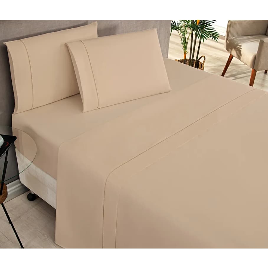 Jogo De Cama Lençol King Padrão Com 04 Peças Ponto Palito Percal 400 Fios