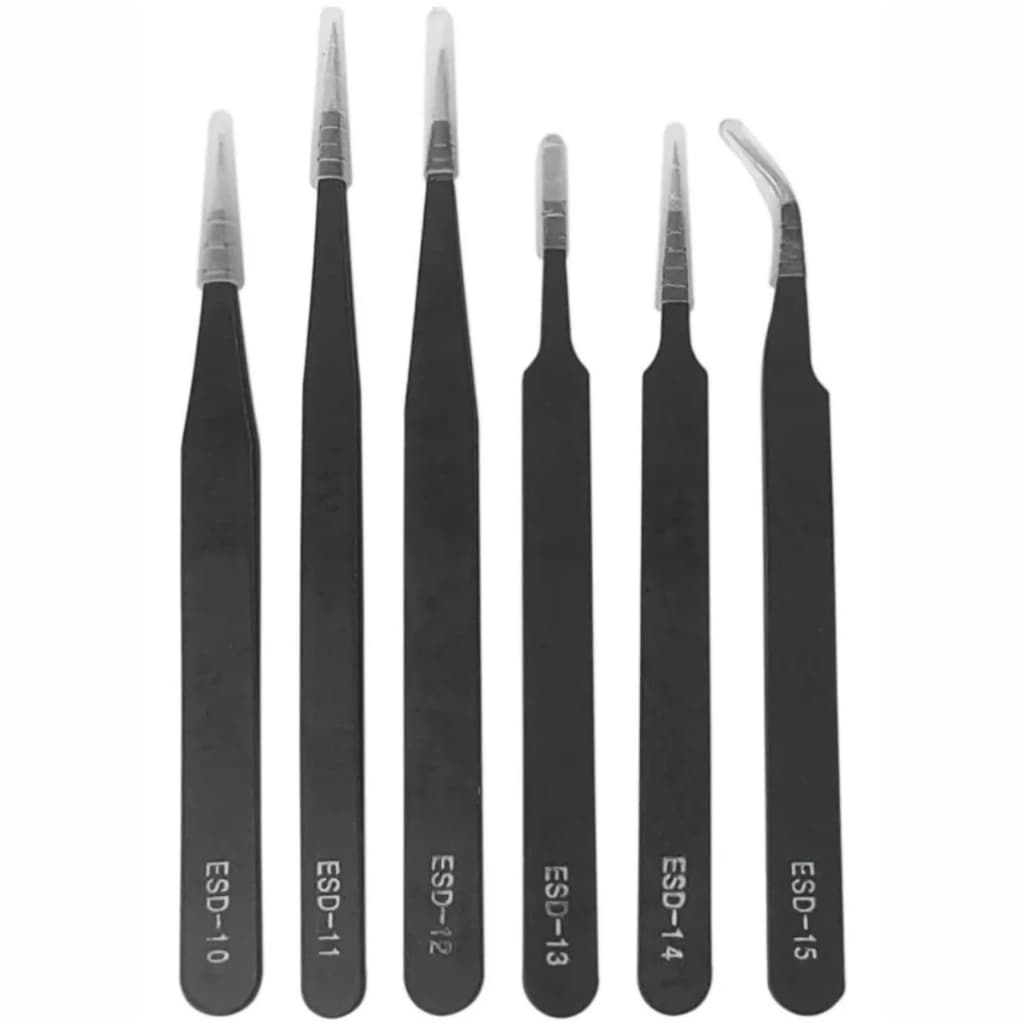 Kit 6 Pinças Esd Antiestáticas De Precisão Para Manutenção Eletrônica