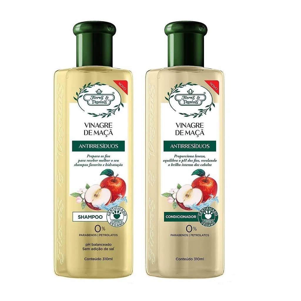 Kit Shampoo E Condicionador Flores E Vegetais Vinagre De Maça Antirresiduos
