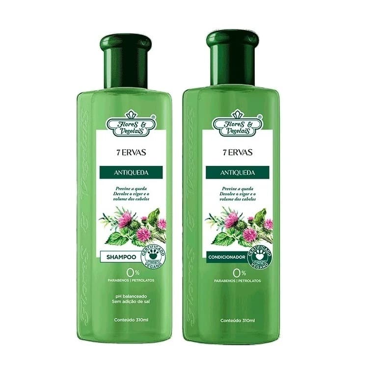 Kit Shampoo E Condicionador Flores E Vegetais 7 Ervas Antiqueda