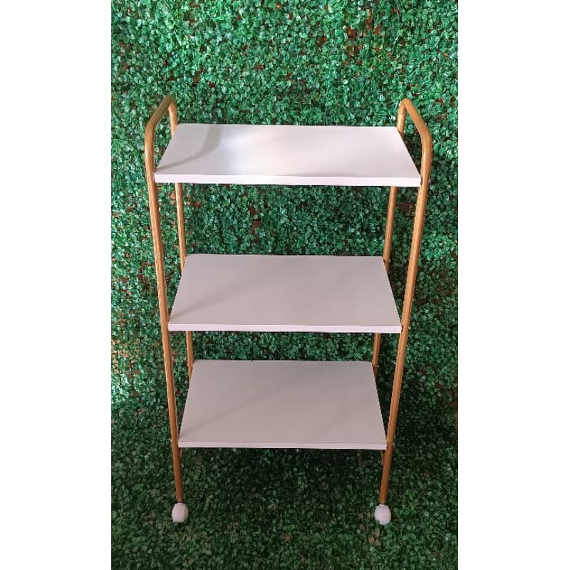 Carrinho Auxiliar 3 Prateleiras MDF Branco e Dourado