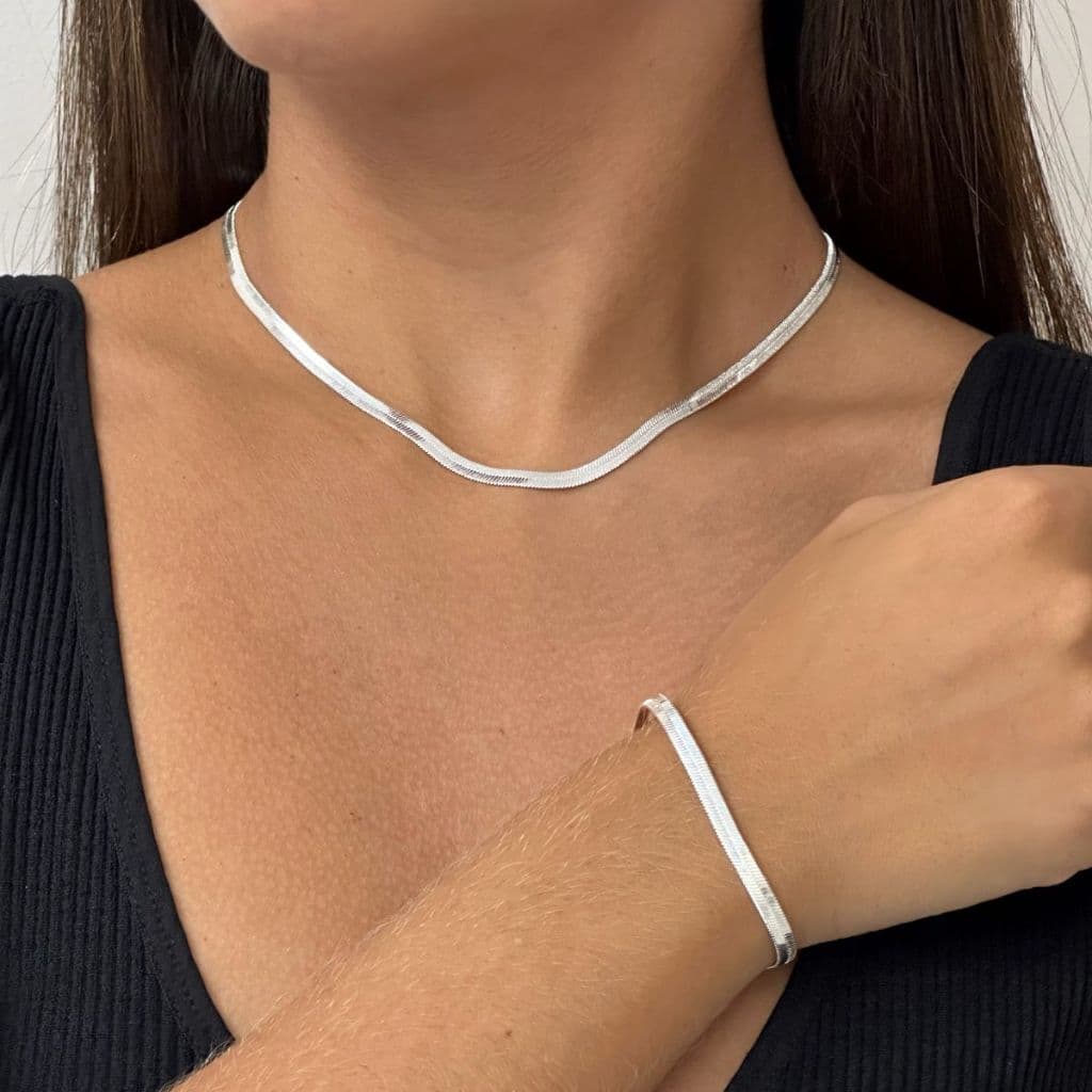 Colar e Pulseira Laminada Lisa a prata 925 antialérgico