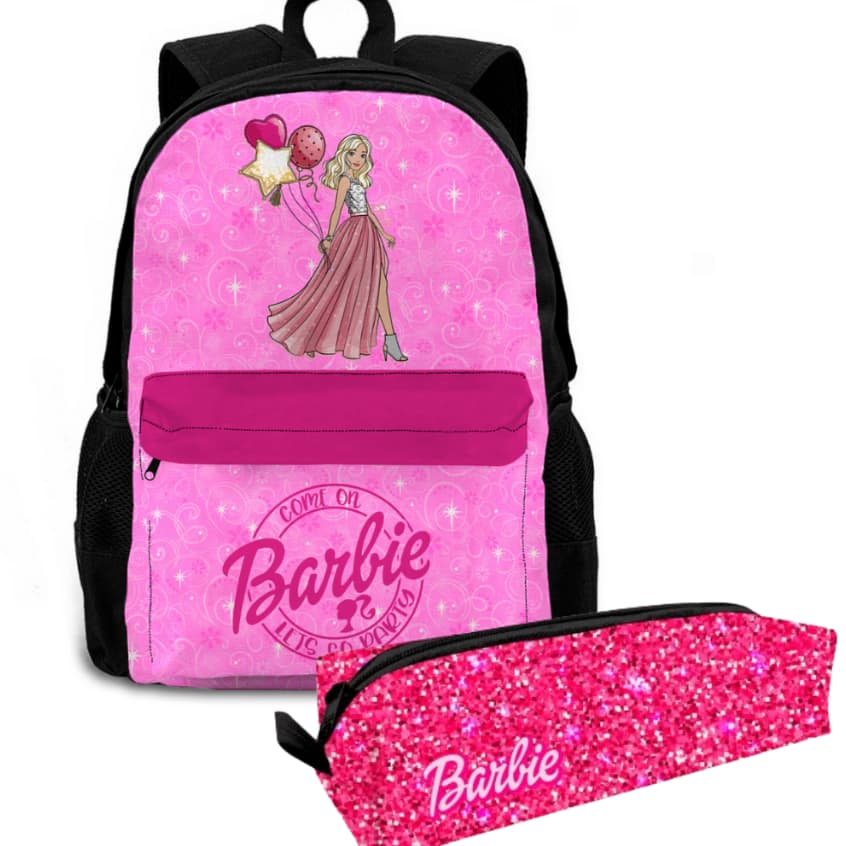 Kit Escolar Mochila Bolsa Com Estojo Barbie Para Criança Reforçada Ajustável Promoção Material