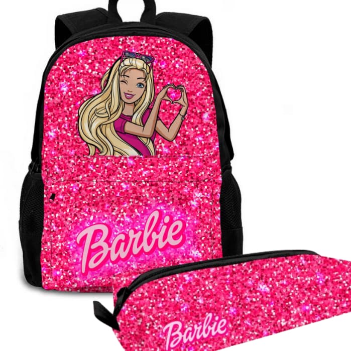 Bolsa Mochila Escolar Kit Com Estojo Barbie Desenho Criança Infantil Material Reforçada Ajustável