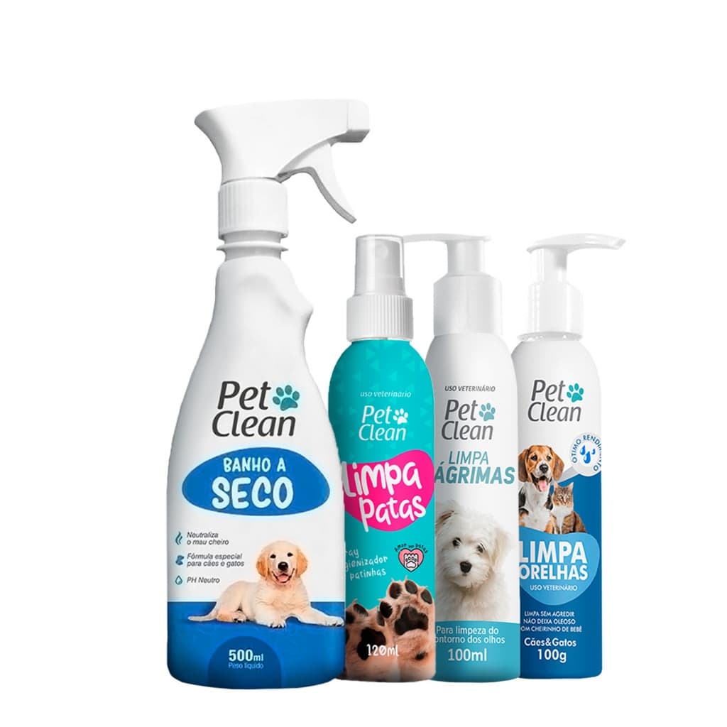 Kit Banho A Seco Limpa Patinhas Orelha Lágrimas Pet Clean