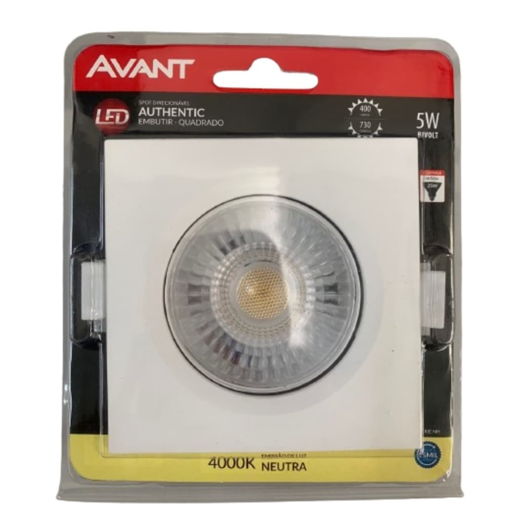 Spot Led De Embutir Quadrado 5w 4000k Luz Neutra Bivolt Avant