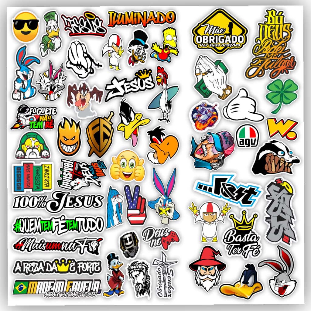 Cartela de adesivos 52 unidades - para Bike Carro Moto Capacete impreshow M20