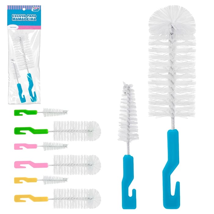 Kit Escova Mamadeira E Bico Higienização Menino Menina 2pcs