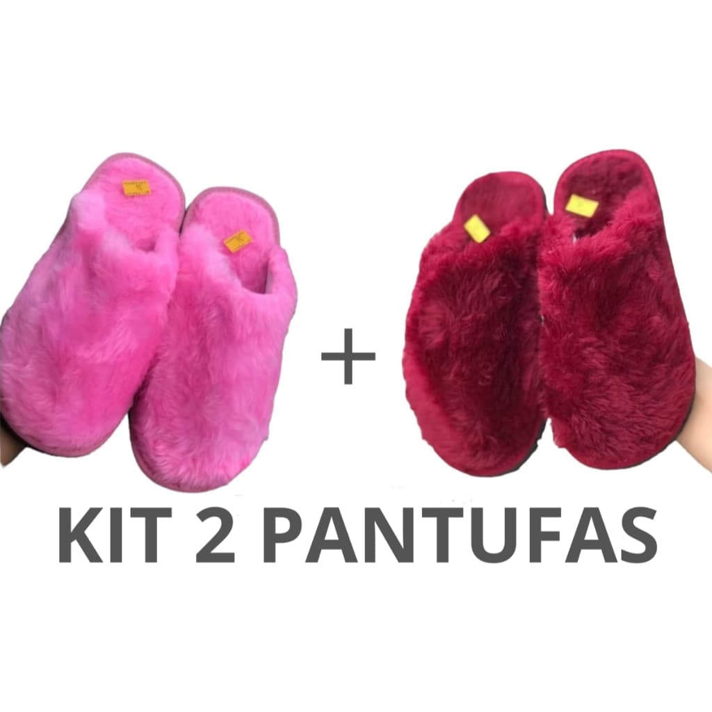 KIT 2 PANTUFAS DE PELÚCIA CONFORTÁVEL, CHINELO DE QUARTO,SOLADO ANTIDERRAPANTE, UNISSEX, VÁRIAS CORES, DO 34 AO 44